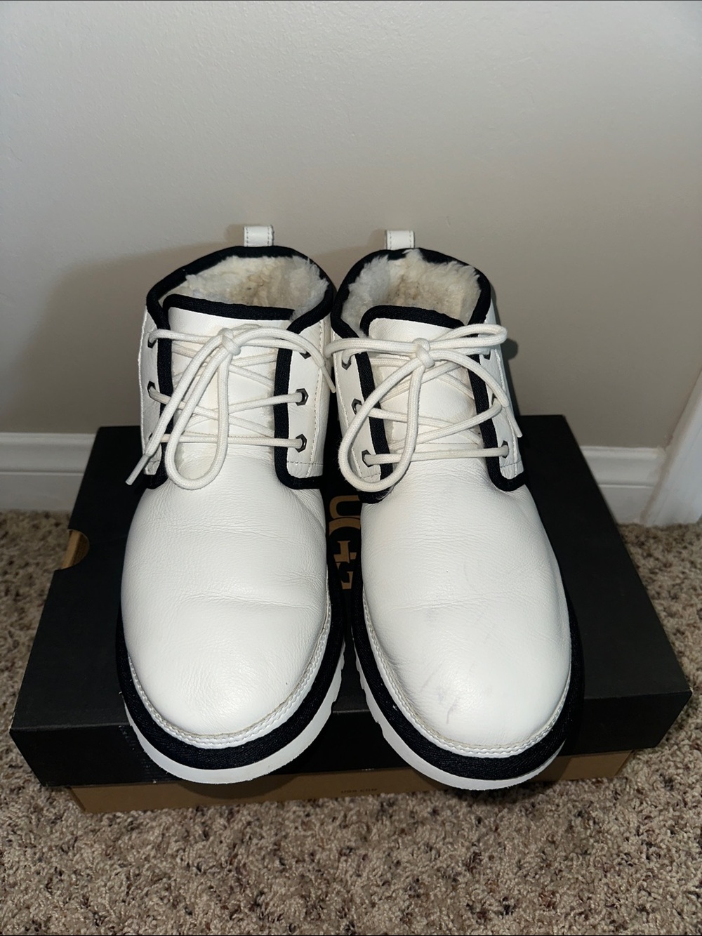 UGG White and Black Men's Lace-Up Shearling Boots